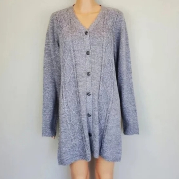 Karen Scott grey long sleeve button down cardigan sweater - Picture 1 of 10